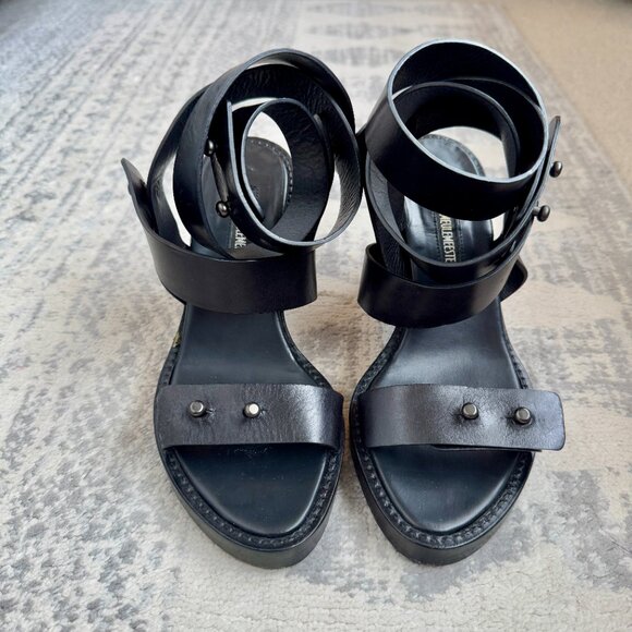 Ann Demeulemeester Black Leather Strappy Platform Heels - Picture 3 of 10